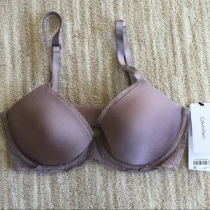 NWT Calvin Klein Seductive Comfort Lace Demi Lift Multiway Bra QF1444 Gray 34D